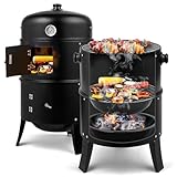LEADZM Räucherofen,Holzkohlegrill mit Holzkohleschale und Ascherost 3in1 Smoker...