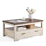 LINSY HOME Farmhouse Couchtisch mit Stauraum, Couchtisch aus Holz für...