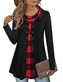 Gaharu Damen Shirt Mit Schalkragen, Langarm Tunika Pullover Festlich Lässige...