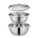 Yaztauho Multifunktionales Edelstahlbecken, 3-in-1-Siebbecken, 28cm Reibensieb...