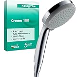 hansgrohe Croma 100 - Duschkopf, Handbrause mit 4 Strahlarten, runde Duschbrause...
