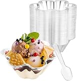 LATERN 60 Stück Desserttassen aus Kunststoff mit Löffeln, 240ml Blumenmotiv...