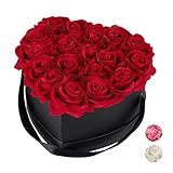 Relaxdays Rosenbox Herz, 18 Rosen, stabile Flowerbox schwarz, 10 Jahre haltbar,...