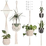 Makramee Blumenampel, 4 Stück Boho Deko Makramee Hängeampel mit Haken,...