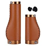 GREATRICH Fahrradgriffe Leder, Lenkergriffe Fahrrad Braun, Stoßdämpfende...