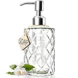 JASAI Seifenspender aus Glas mit Diamant-Design, 340 ml, Küchenseifenspender...