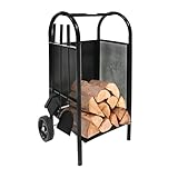 TRUTZHOLM Kaminholzwagen mit Kaminbesteck 3 tlg. Schaufel, Besen, Schürhaken...