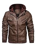 HOOD CREW Lässige Biker Lederjacke aus Kunstleder für Herren mit abnehmbarer...