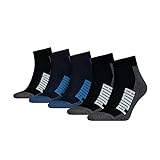 PUMA Unisex Puma Unisex Bwt Cushioned Quarter (5 Pack) Socks, Blue Black, 43-46...