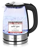 EMERIO Glas Wasserkocher mit 1.7 Liter Volumen | 2200 Watt | blaue LED...