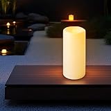 XXL LED Outdoor Kerze cremeweiß mit Timer - 30 cm - Elektrische Stumpenkerze...