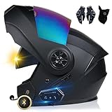 Bluetooth Motorradhelm, Vollvisierhelm mit 2 Fahrern Helm Bluetooth Intercom...