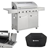 Juskys BBQ Gasgrill Minnesota - 6 Brenner und 1 Seitenbrenner - XXL Edelstahl...