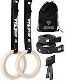 PULLUP & DIP Premium Turnringe Holz, Gym Rings Gymnastikringe, Turnerringe für...