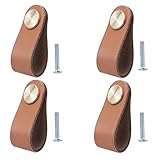 BOOLSFMAM 4 Stück Ledergriffe für Möbel,6.4 x 2.5 cm Handgemachte Griff...