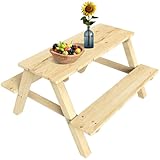 Puecrof Outdoor Kindersitzgarnitur aus Massivholz, Picknicktisch mit 2 Bänken,...