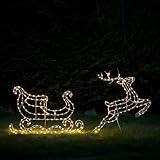 Lights4fun 120cm Dual LED Rentier mit Schlitten Silhouette mit Timer...