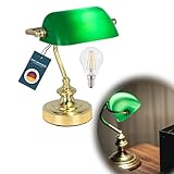 bmf-versand® Bankerlampe Grün Messing Retro - Kleine Schreibtischlampe Grüner...