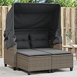 Willood Gartensofa 2-Sitzer mit Dach und Hockern Grau Poly Rattan Outdoor Sofa...