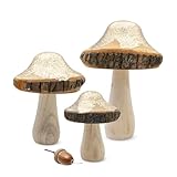 Spetebo Holz Dekopilz mit Gold Glitzer 3er Set - 18/15 / 11 cm - Holzpilz Figur...