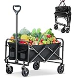 Rowce Bollerwagen Faltbar Strand Handwagen mit Getränkehalter Verstellbarem...