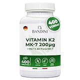 Bandini® Vitamin K2 MK-7 200µg (mcg) VEGAN | 400 Mikrotabletten | K2 rein...