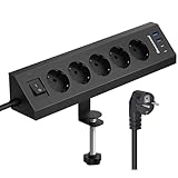 Tischsteckdose mit USB C & Tischklemme, 3680W/16A Steckdosenleiste Schreibtisch,...