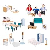 OOOK Puppenhaus Möbel Holz Set, 26 Teilige Möbel mit 4 Familienpuppen...