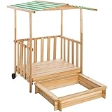 tectake 800792 Sandkasten mit Dach, Spielhaus mit Sandkasten aus Holz, Sandkiste...