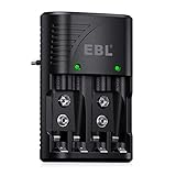 EBL Akku Ladegerät für AA AAA 9V NIMH NICD Akkus, 4-Ladefach Smart Plug...