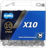 Fahrrad Kette, KMC Fahrradkette, X10 Grey, 1/2' x 11/128', 114 Glieder, 10-fach,...