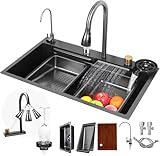 Faizee Home Wasserfall-Küchenspüle 75x45 cm – 1 Becken Neom Edelstahlspüle...