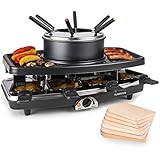 Klarstein 3-in-1 Raclette Fondue Kombi und Grill, 1100W - Set mit Steinplatte,...