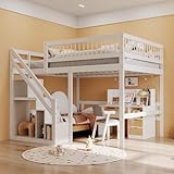 Etagenbett 140x200, Kinderbett Hochbett mit Treppe und Aufbewahrungsschrank,...