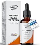 Wehle Vitamin D3 K2 Tropfen hochdosiert mit 1000 IE Vitamin D3 und K2 & MCT Öl...