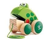 Hape Frog Pull Along , Wooden Frog Fly-Eating Pull Toddler Toy, Bright Colours