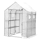 Fiqops Foliengewächshaus Gewächshaus mit 8 Regalen und Fliegengitter,...