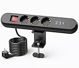 Tischsteckdose mit USB C PD 20W, Steckdosenleiste 3 Fach für Schreibtisch...