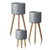 KHG 3er Set Blumentopf Pflanzkübel Grau | Pflanzenständer im Scandi Look |...