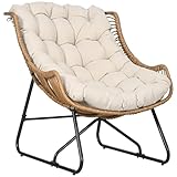 Outsunny Rattansessel, Rattanstuhl mit dickem Sitzkissen, Gartensessel für...