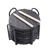 WLWNWFT Schiefer Untersetzer für Gläser 8er Set, Glasuntersetzer Schiefer rund...