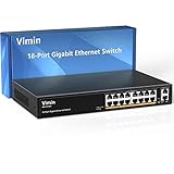 VIMIN 16-Port Gigabit Ethernet Switch mit 2X 1000 Mbit/s Uplink-Ports mit 1000...