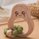 Avocado Beißring für Baby Natur Holz grün - Kauspielzeug, Zahnungshilfe für...