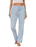 Jahetuul Schlafanzughose Damen lang Pyjamahose Damen Schlafhose mit Blumenmuster...