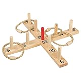 Idena - Ringwurf-Spiel aus Holz mit 9 Spielstäben und 4 Ringen aus Sisal,...