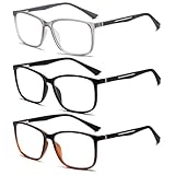 Fsread 3 Pack Blaulichtfilter Lesebrille für Herren Federscharnier Sport Square...
