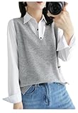 Damen Merino Wolle Weste Ärmellos Strickweste Loose Pocket Vest, grau, X-Large