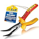 S&R VDE Flachrundzange gebogen 200 mm, mit Schneide, Spitzzange hitze- und...