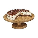 Relaxdays Tortenplatte rund, 33 cm, aus Bambus, mit Standfuß, H x D: ca. 11,5 x...