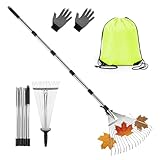 Spetsbst Laubbesen Edelstahl, 218cm Gartenrechen Verstellbar Rechen Garten mit...